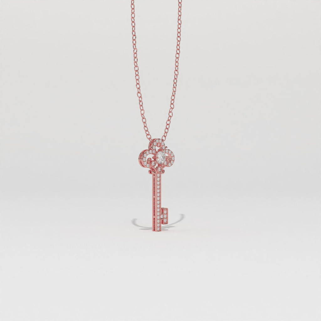 Aarinya Vintage Fleur-de-Lis Lab-Grown Diamond Key Pendant, The Centurion Minimalist Baroque Key Pendant