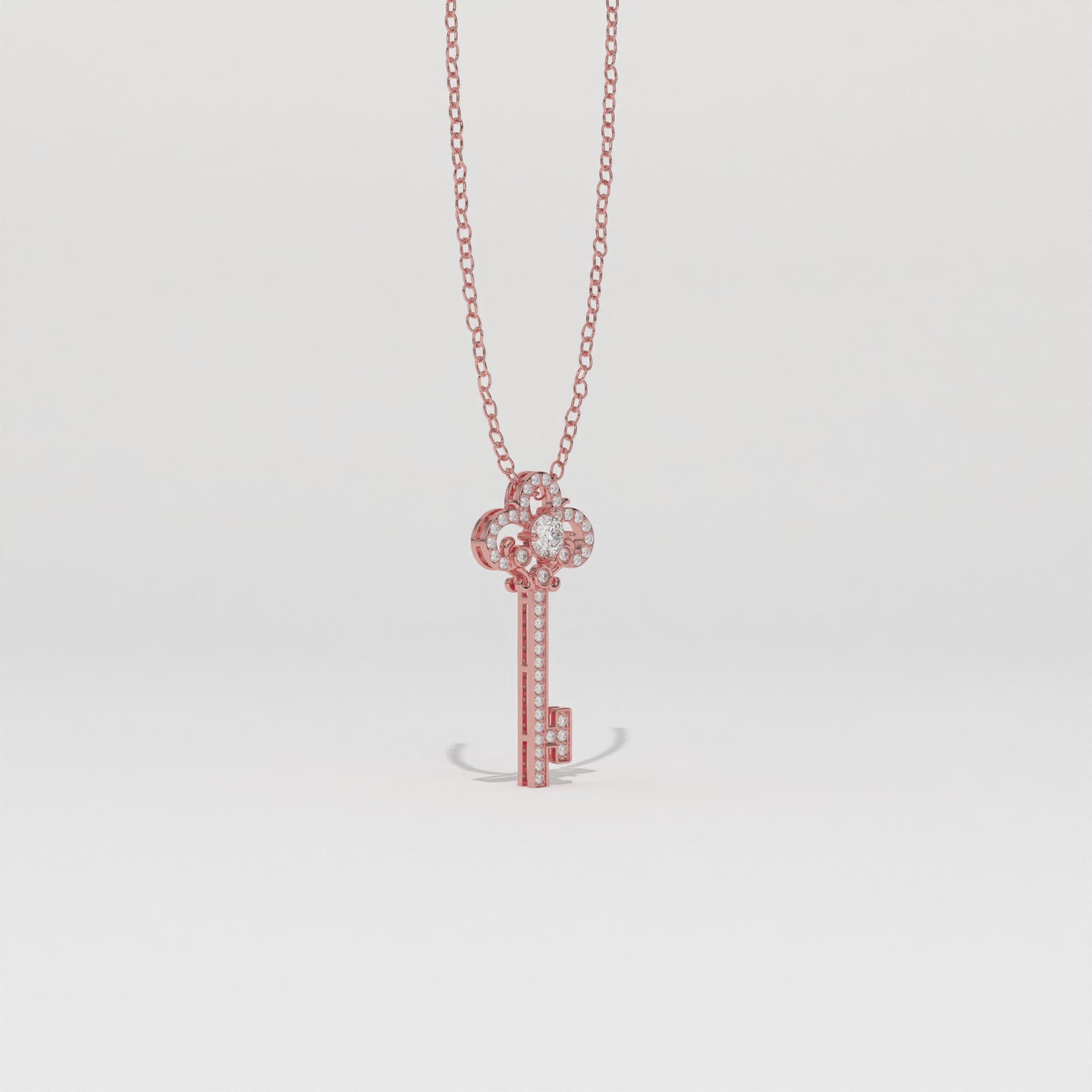 Aarinya Vintage Fleur-de-Lis Lab-Grown Diamond Key Pendant, The Centurion Minimalist Baroque Key Pendant